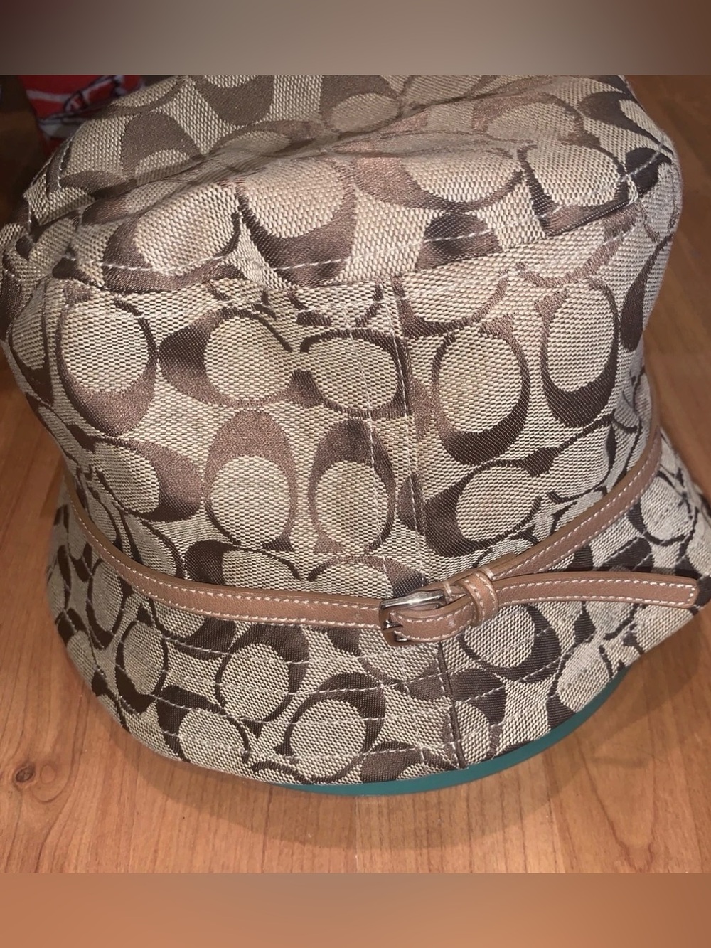 Vintage Coach Brown and Tan Signature Canvas Bucket Hat with Leather Trim